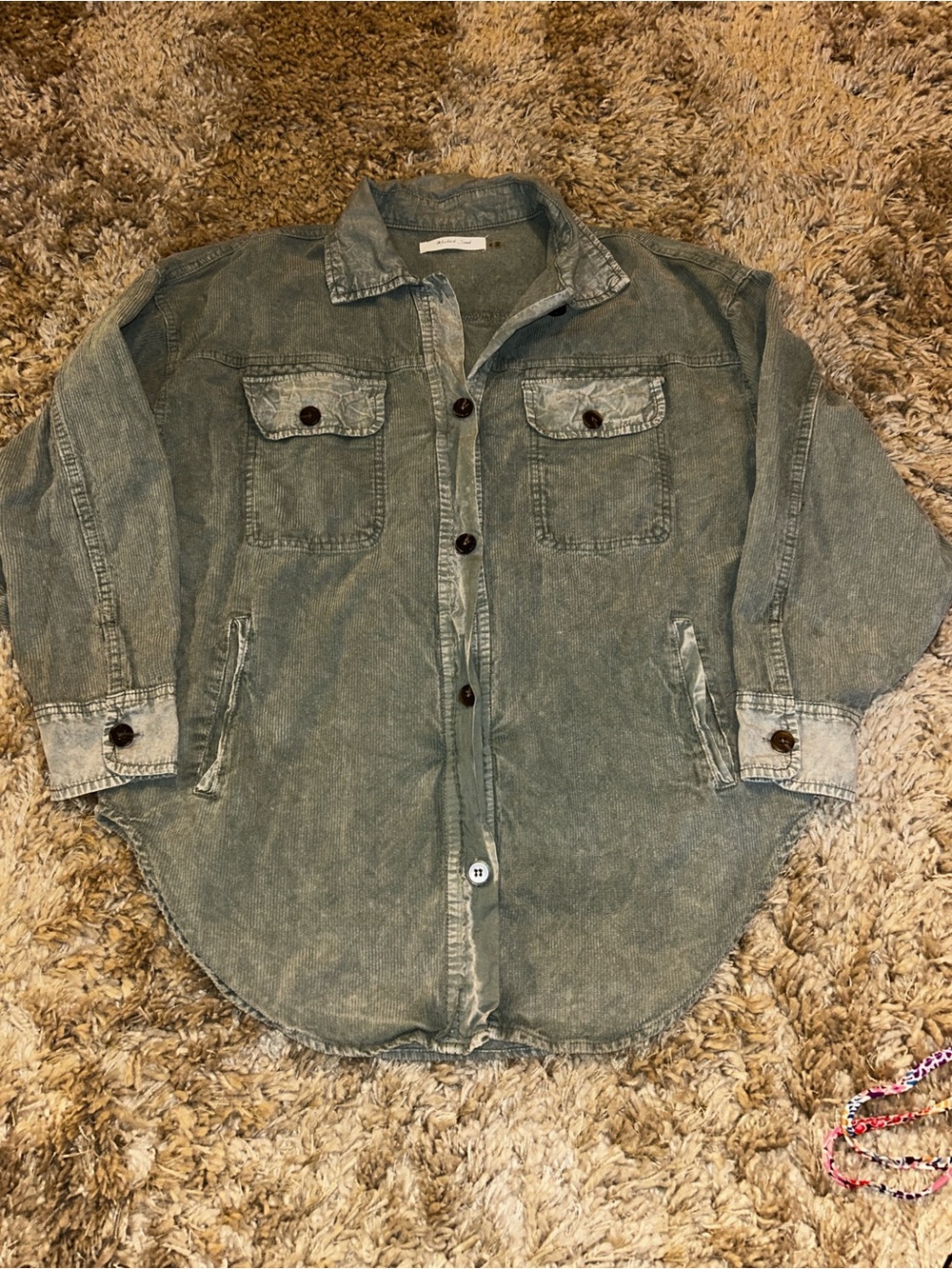 Mustard Seed Washed Finish Sage Button-Up Shirt Jacket - Picture 1 of 4